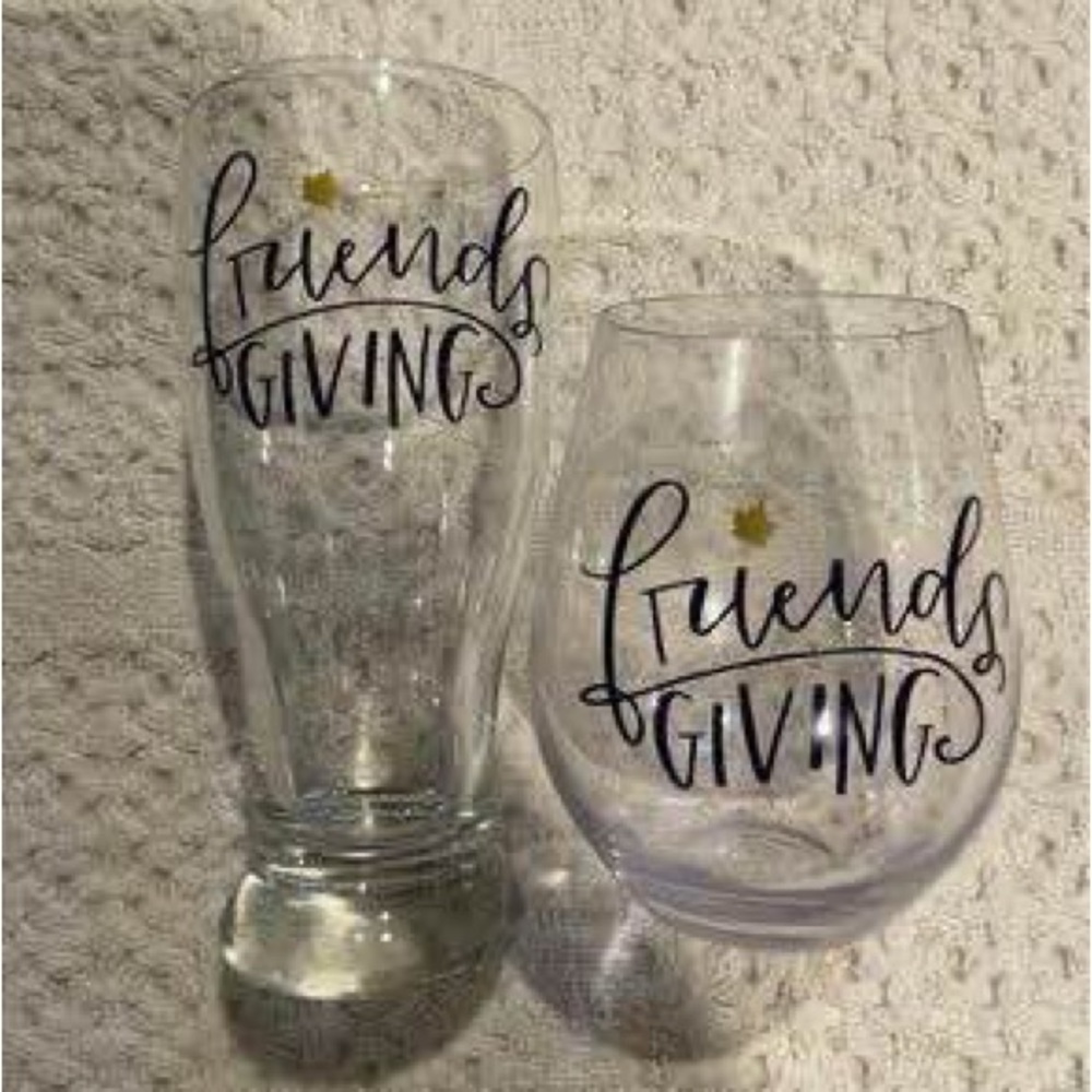 Custom Made Friendsgiving Wine & Beer Glasses BRAND NEW